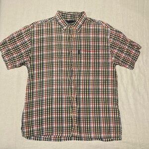Cottons The Active Shirts 100% Cotton Short Sleeve Button Down Plaid Shirt